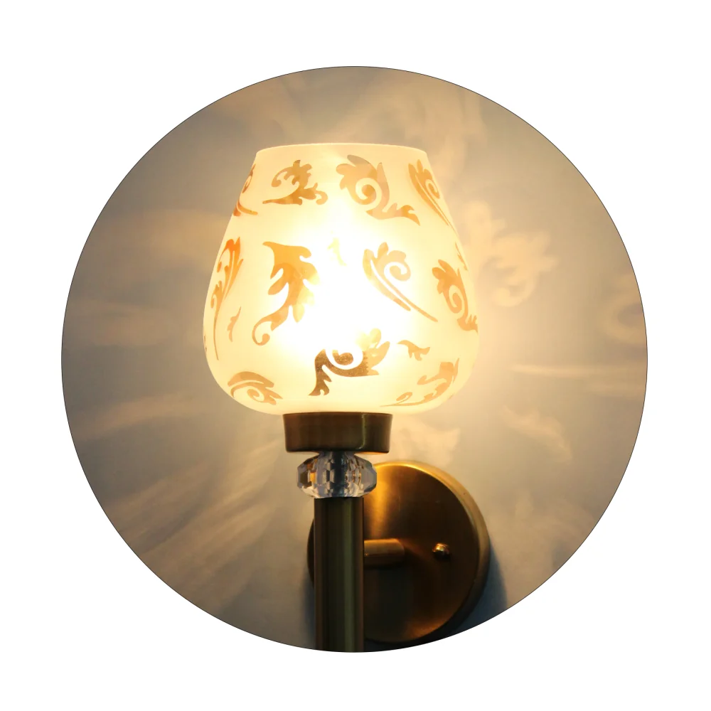 Elegant Golden Finish Wall Light with Floral Design Glass | SKE-140041