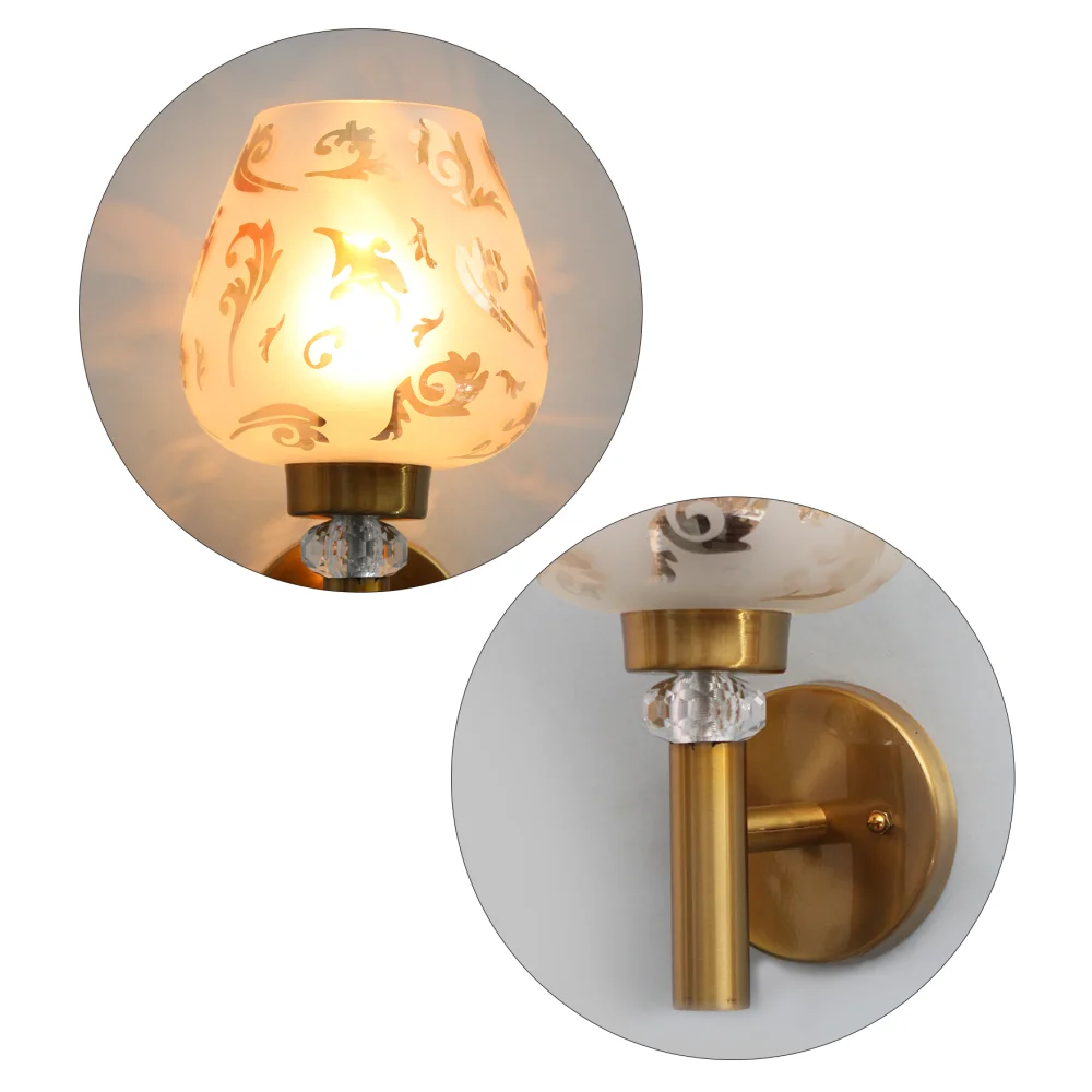 Elegant Golden Finish Wall Light with Floral Design Glass | SKE-140041