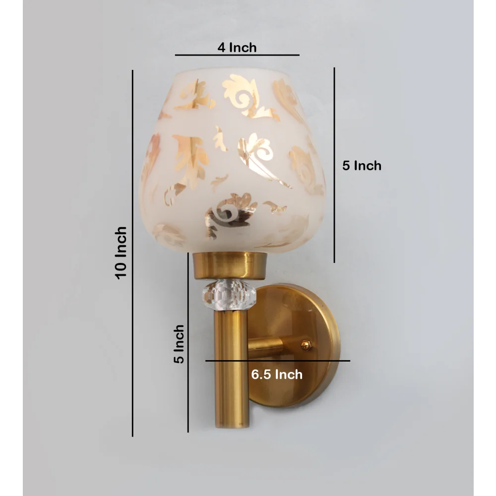 Elegant Golden Finish Wall Light with Floral Design Glass | SKE-140041
