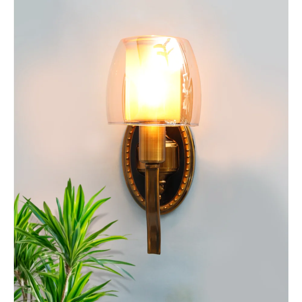 Decorative Vintage Brass Wall Sconce with Amber Glass | SKE-140040