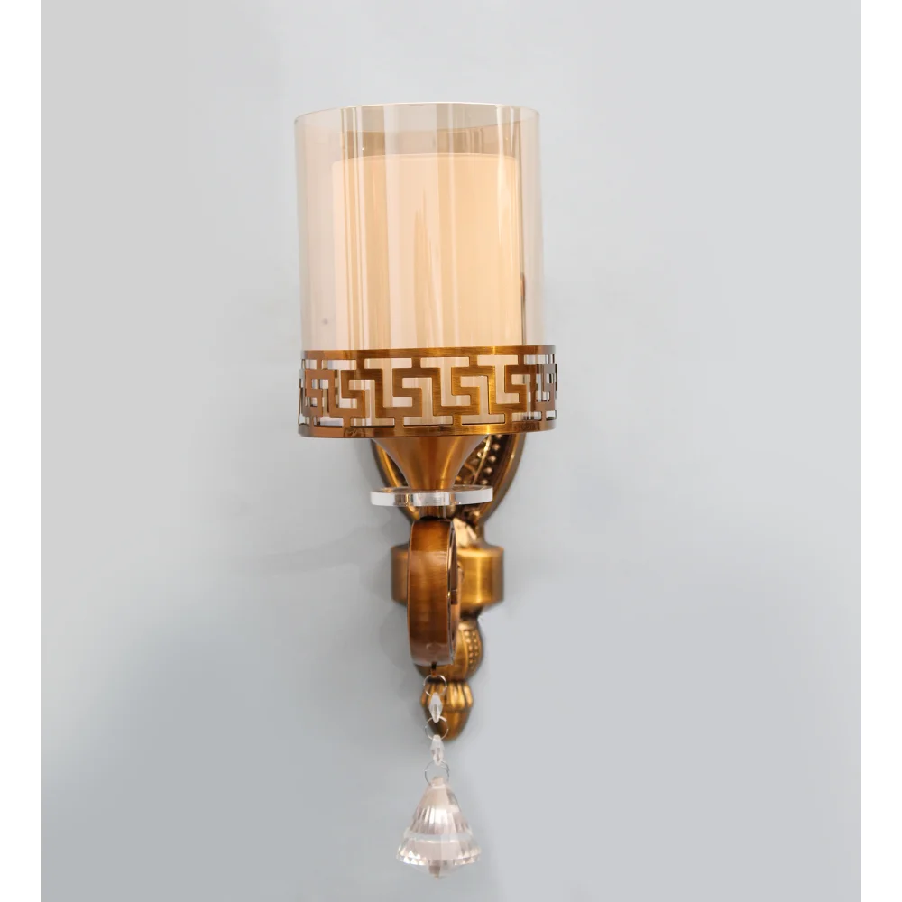 Antique Brass Wall Sconce with Clear Glass With Crystal Pendant | SKE-140027-ABWS