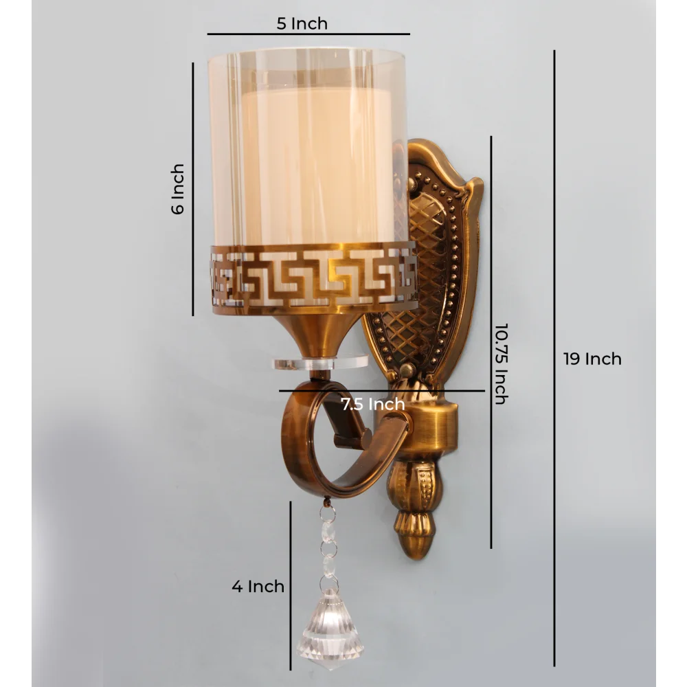 Antique Brass Wall Sconce with Clear Glass With Crystal Pendant | SKE-140027-ABWS