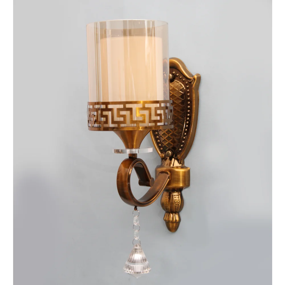 Antique Brass Wall Sconce with Clear Glass With Crystal Pendant | SKE-140027-ABWS