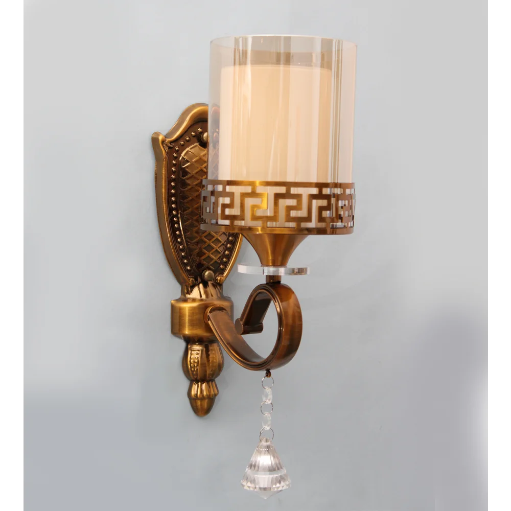 Antique Brass Wall Sconce with Clear Glass With Crystal Pendant | SKE-140027-ABWS