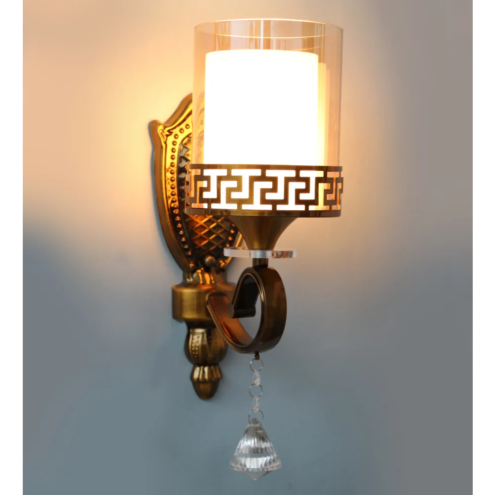 Antique Brass Wall Sconce with Clear Glass With Crystal Pendant | SKE-140027-ABWS