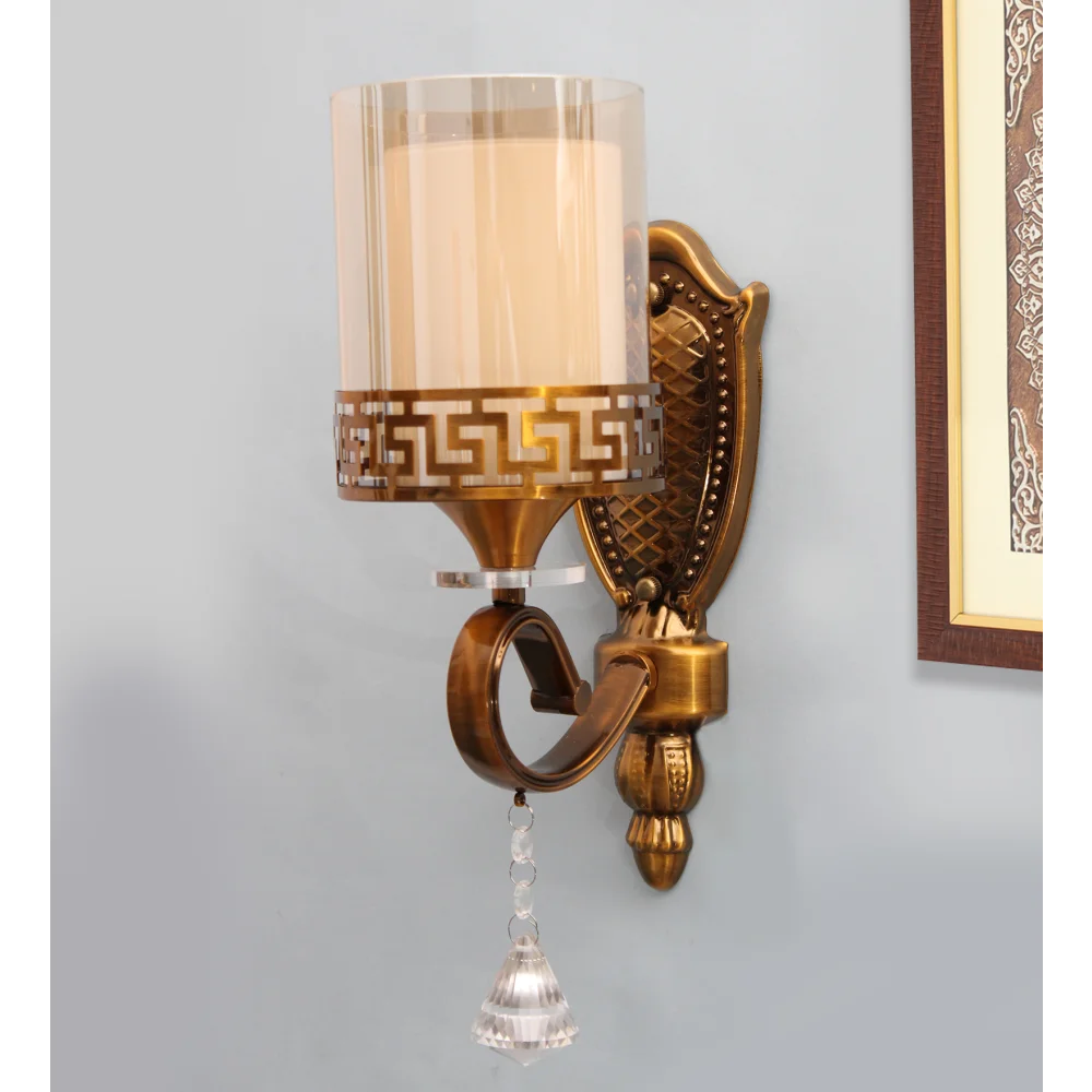 Antique Brass Wall Sconce with Clear Glass With Crystal Pendant | SKE-140027-ABWS