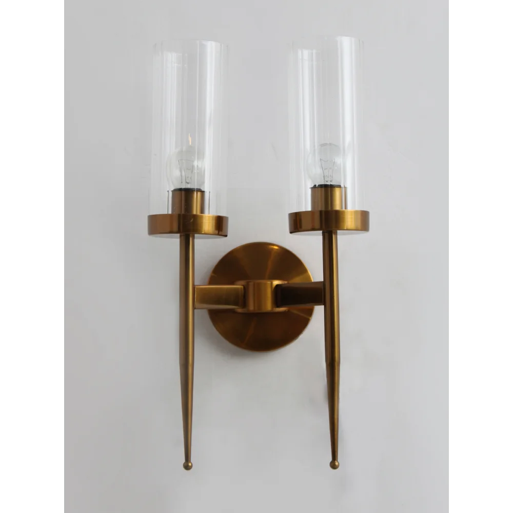Golden Finish Wall Light With Cylindrical Dual Arm | Clear Glass | SKE-140002/2 GFWL