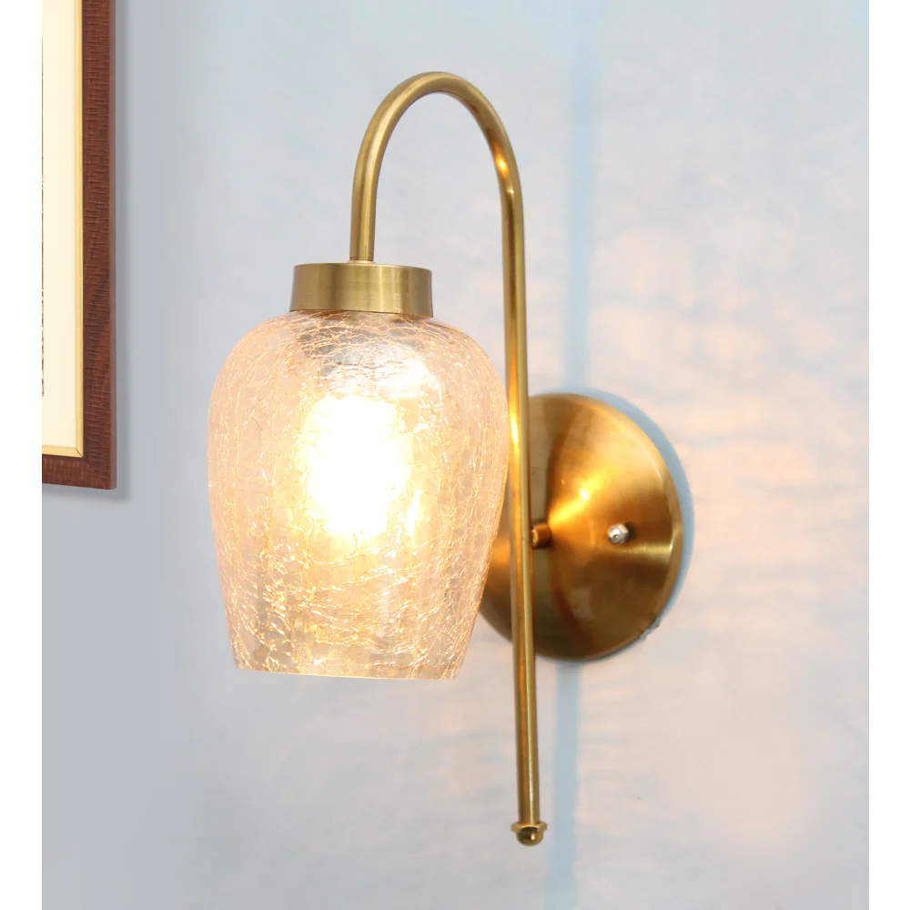 Vintage Gold Pearl Drop Wall Sconce with Crackled Glass | SKE-140012-VGPD