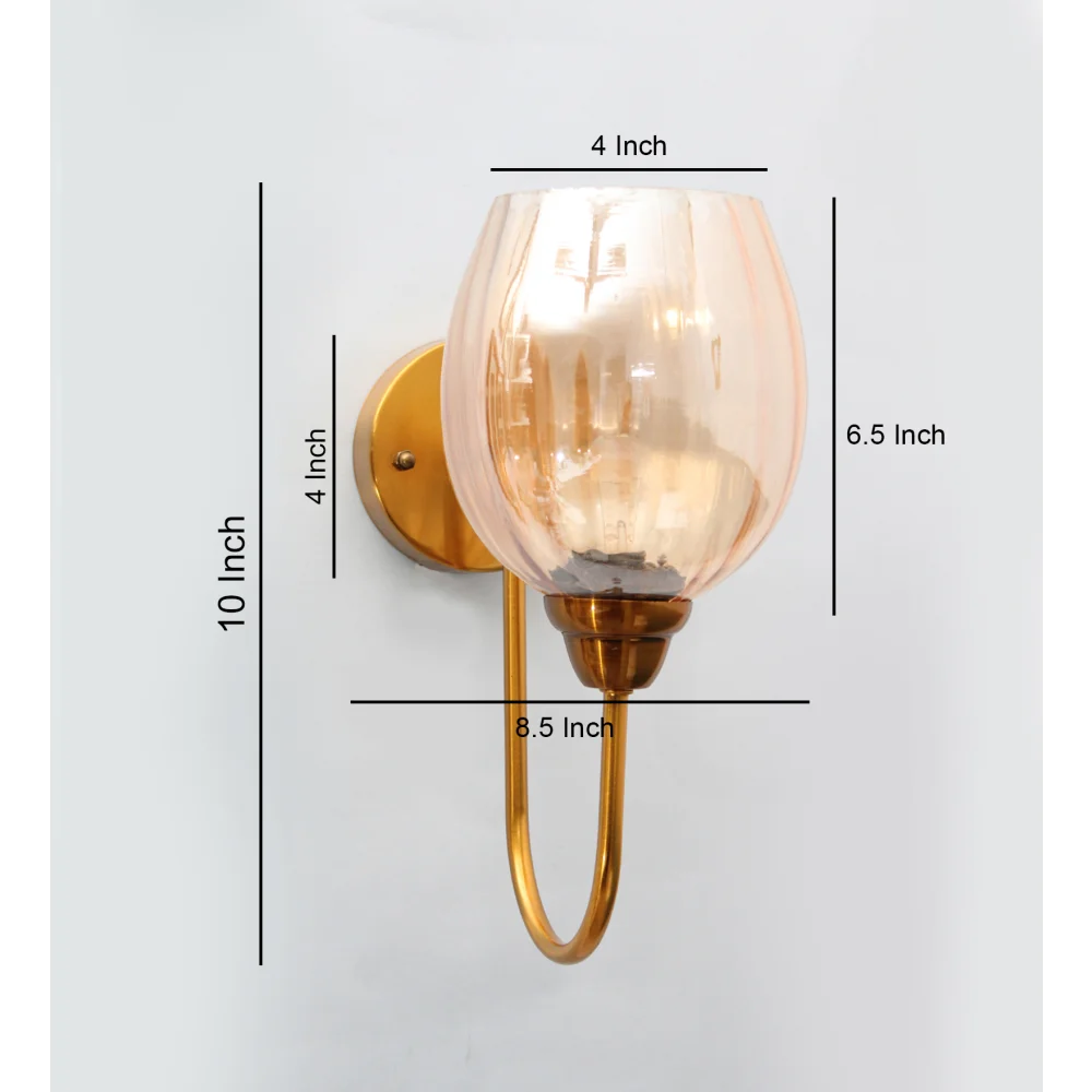 Modern Gold Finish Wall Sconce with Luster Ribbed Glass Shade | SKE-140038-MGWS