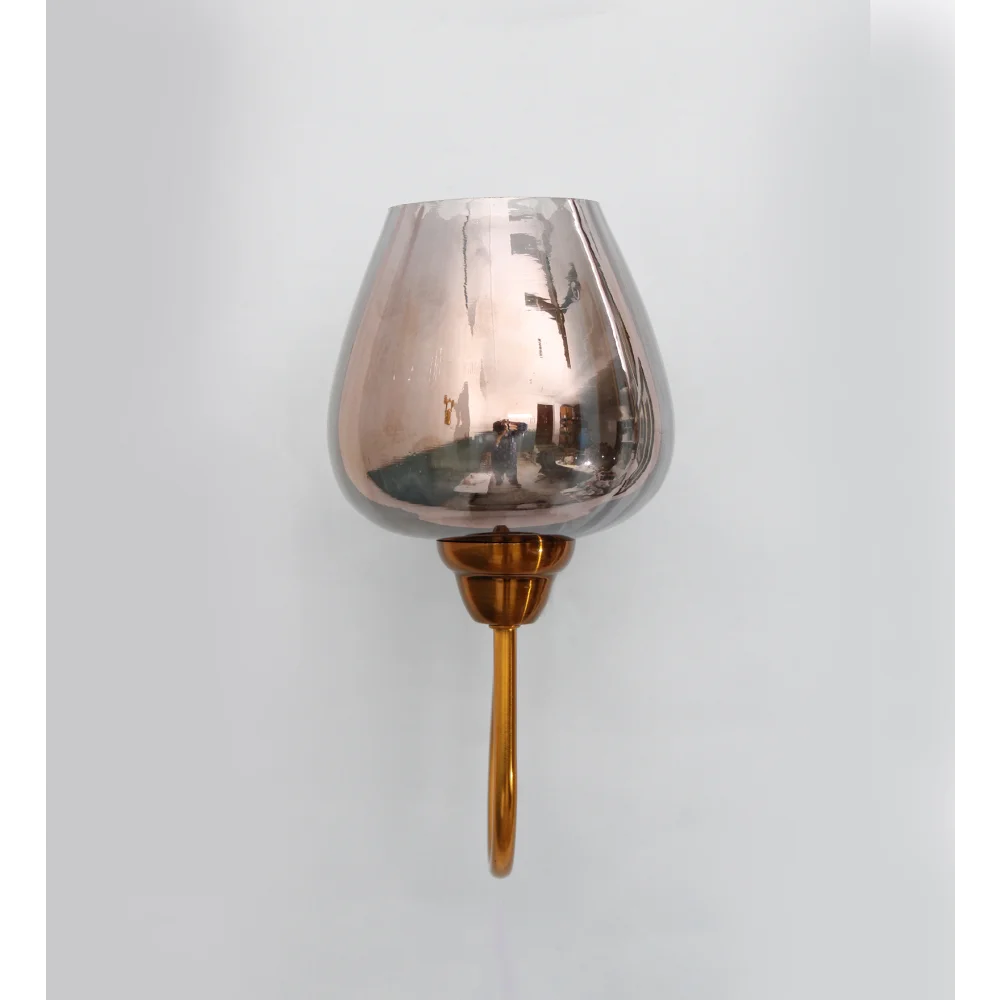 Modern Gold Finish Wall Sconce with Ribbed Smoked Glass | SKE-140038-MGFW
