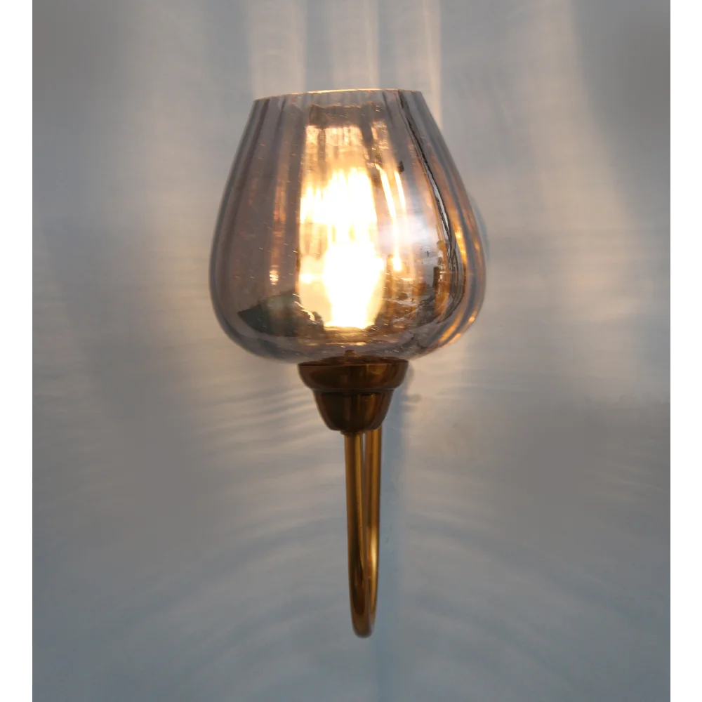 Modern Gold Finish Wall Sconce with Ribbed Smoked Glass | SKE-140038-MGFW