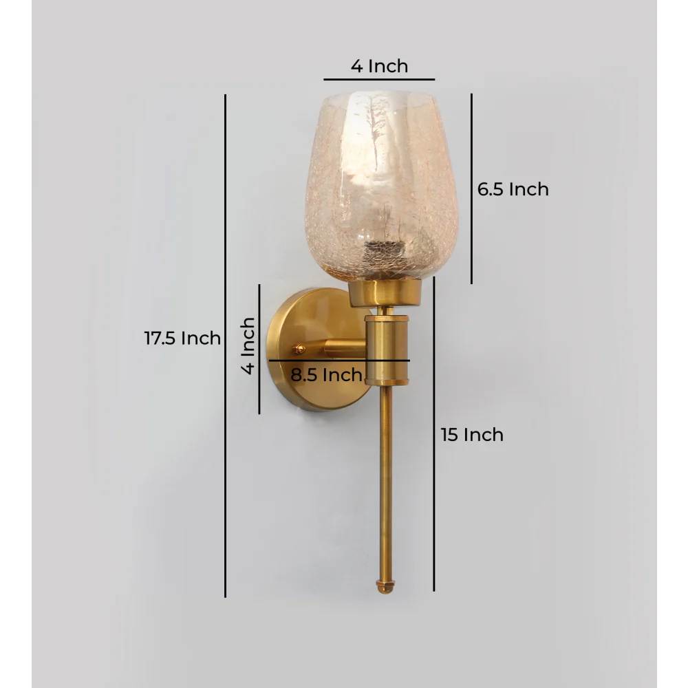 Elegant Gold Finish Wall Light with Crackled Glass | SKE-140010-EGFW