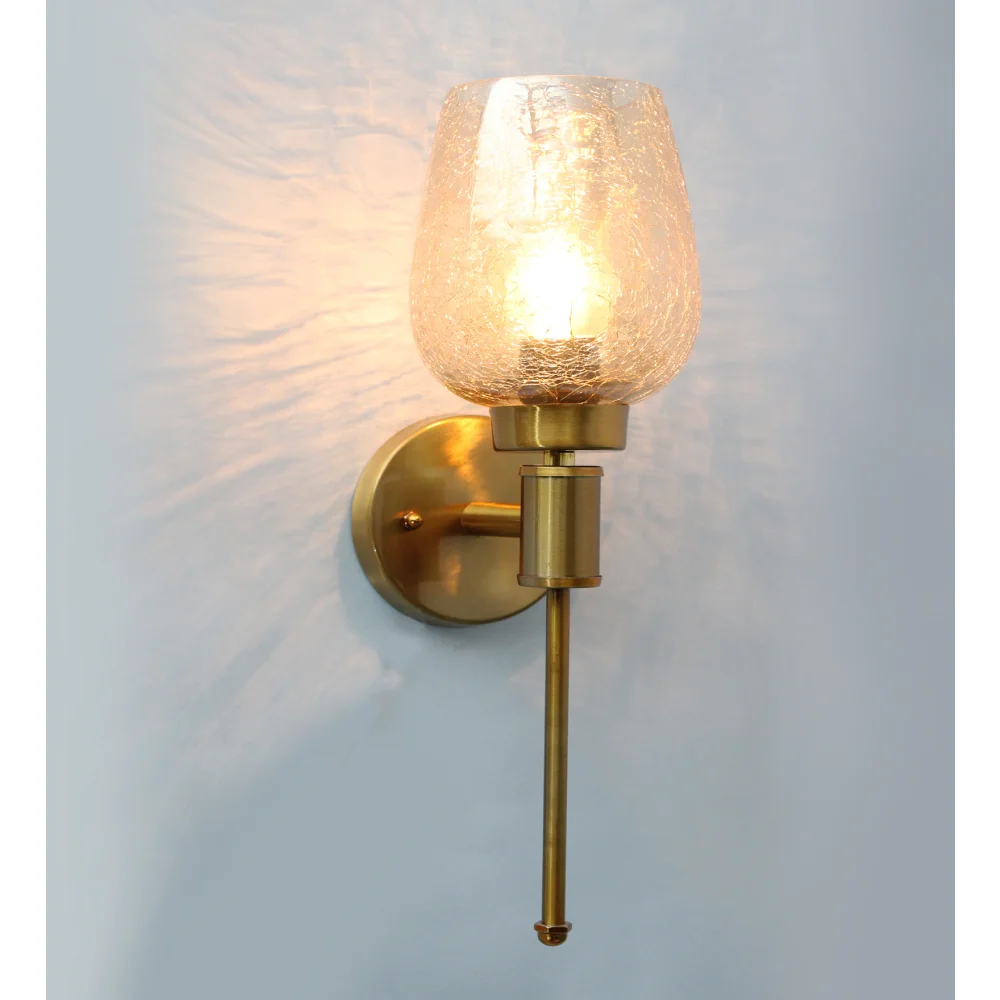 Elegant Gold Finish Wall Light with Crackled Glass | SKE-140010-EGFW
