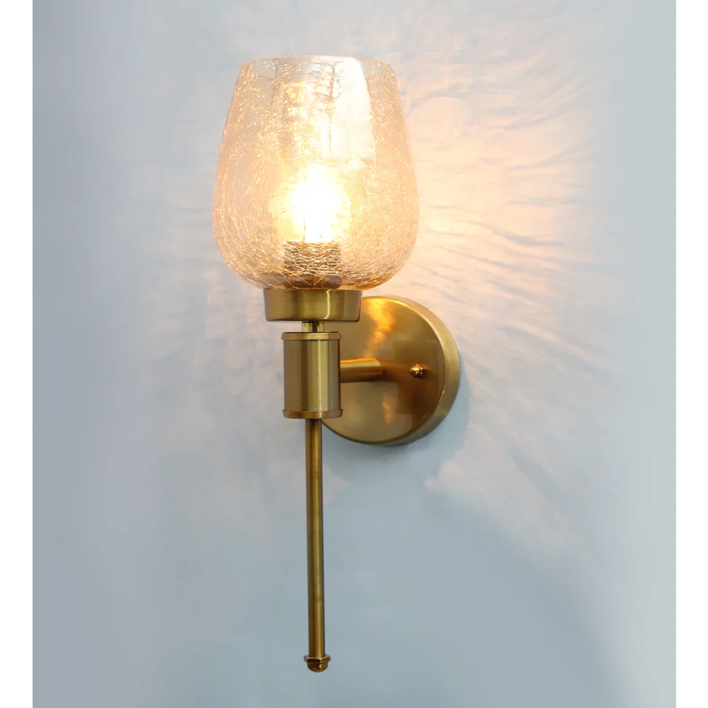 Elegant Gold Finish Wall Light with Crackled Glass | SKE-140010-EGFW