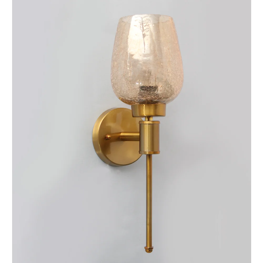 Elegant Gold Finish Wall Light with Crackled Glass | SKE-140010-EGFW