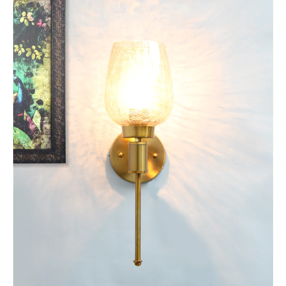 Elegant Gold Finish Wall Light with Crackled Glass | SKE-140010-EGFW