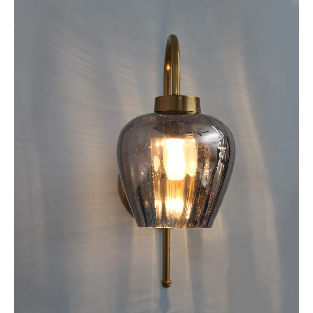 Vintage Gold Finish Wall Light with Smoked Glass | SKE-140012-VGFW