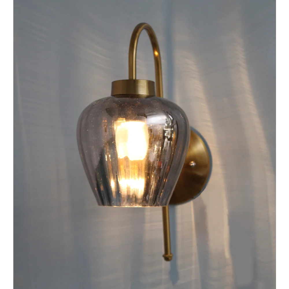 Vintage Gold Finish Wall Light with Smoked Glass | SKE-140012-VGFW