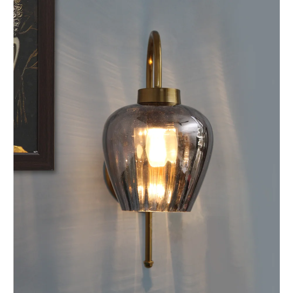 Vintage Gold Finish Wall Light with Smoked Glass | SKE-140012-VGFW