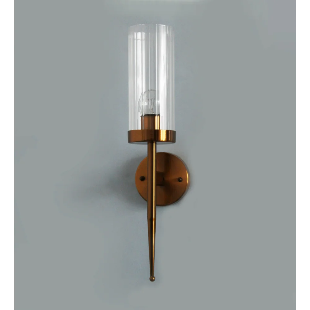 Modern Golden Finish Wall Sconce with Ribbed Clear Glass | SKE-140002-MGFW