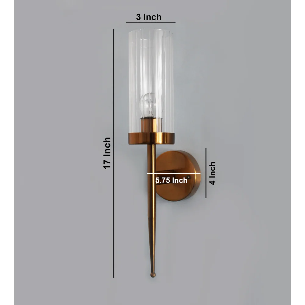 Modern Golden Finish Wall Sconce with Ribbed Clear Glass | SKE-140002-MGFW