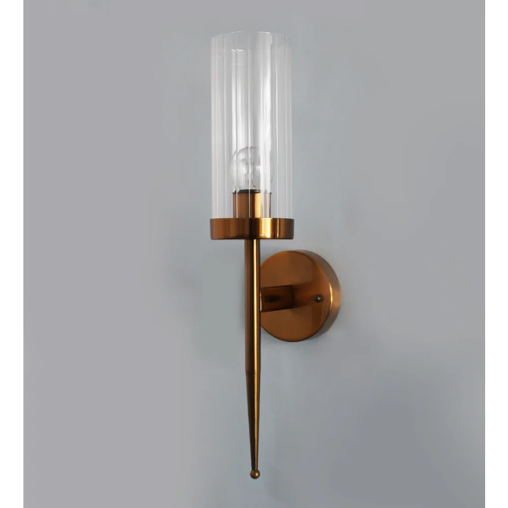 Modern Golden Finish Wall Sconce with Ribbed Clear Glass | SKE-140002-MGFW