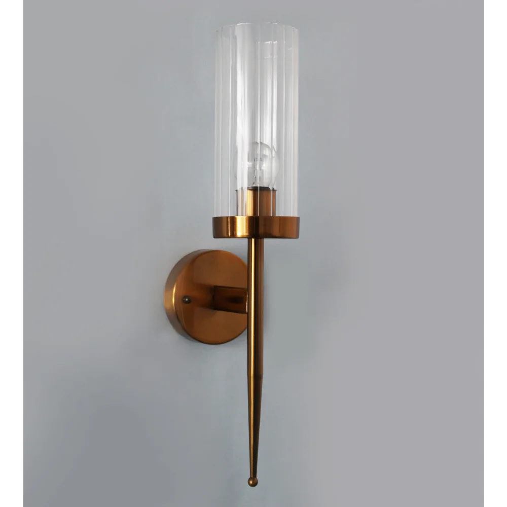 Modern Golden Finish Wall Sconce with Ribbed Clear Glass | SKE-140002-MGFW