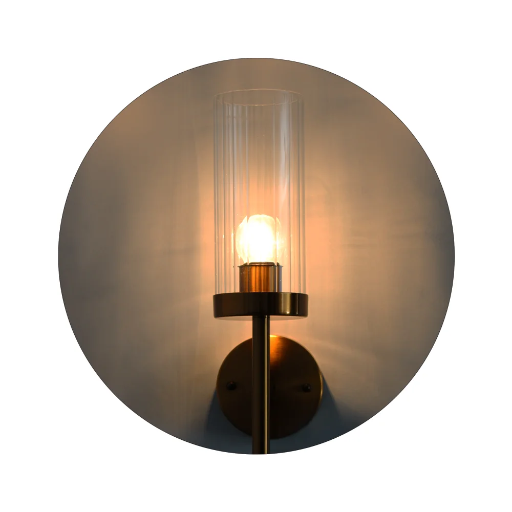 Modern Golden Finish Wall Sconce with Ribbed Clear Glass | SKE-140002-MGFW