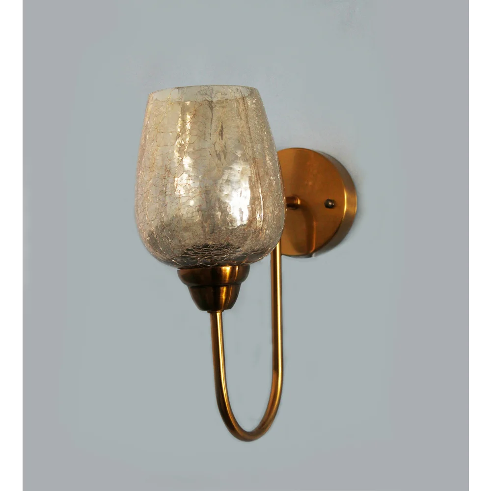 Vintage Gold Finish Wall Light with Crackled Glass | SKE-140038