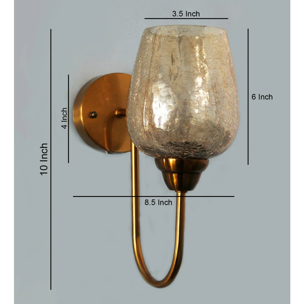 Vintage Gold Finish Wall Light with Crackled Glass | SKE-140038