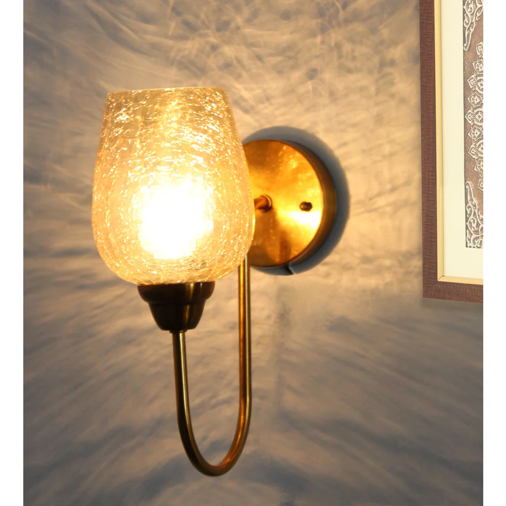 Vintage Gold Finish Wall Light with Crackled Glass | SKE-140038