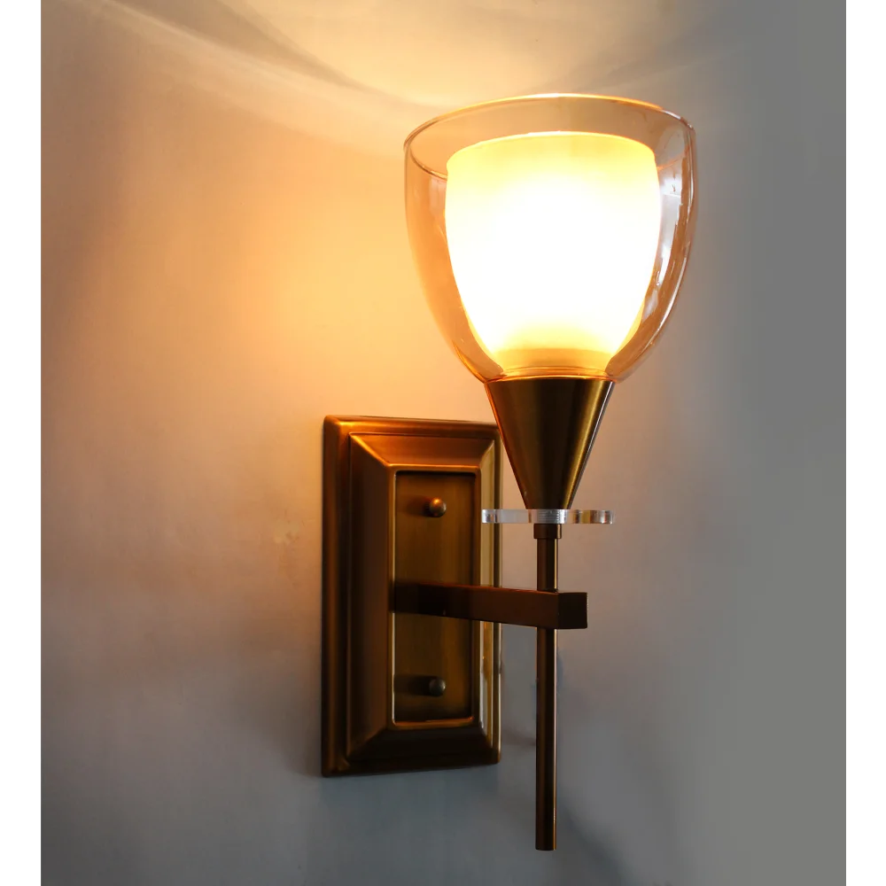 Elegant Amber Color Oval Glass Wall Sconce with Golden Finish | SKE-140033-EACO