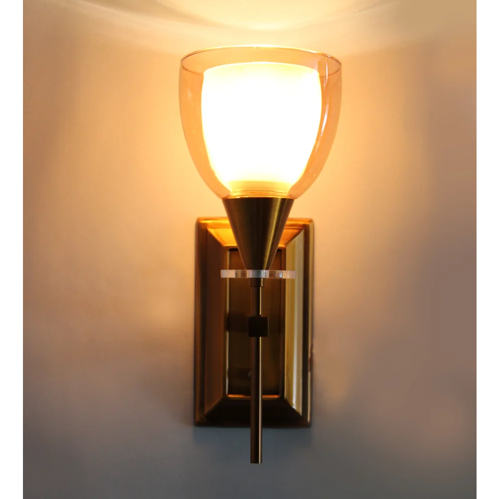 Elegant Amber Color Oval Glass Wall Sconce with Golden Finish | SKE-140033-EACO