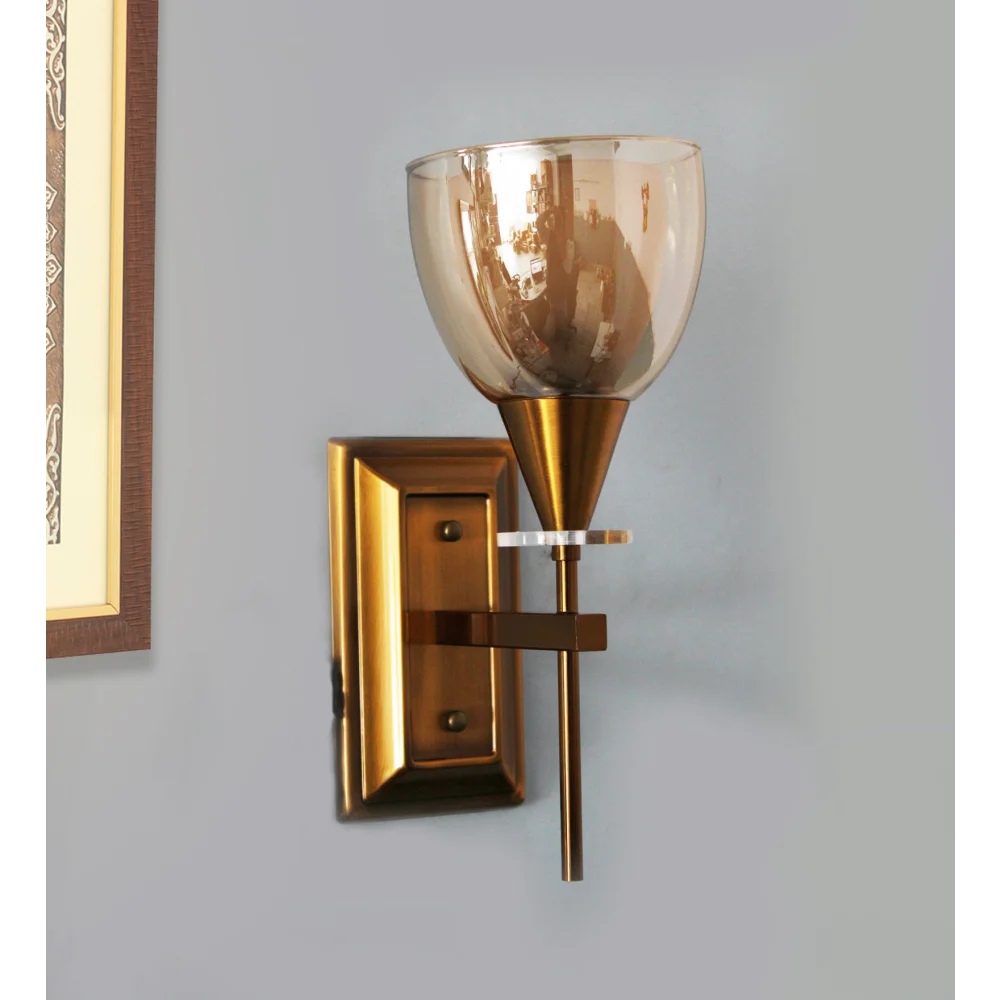 Elegant Amber Color Oval Glass Wall Sconce with Golden Finish | SKE-140033-EACO