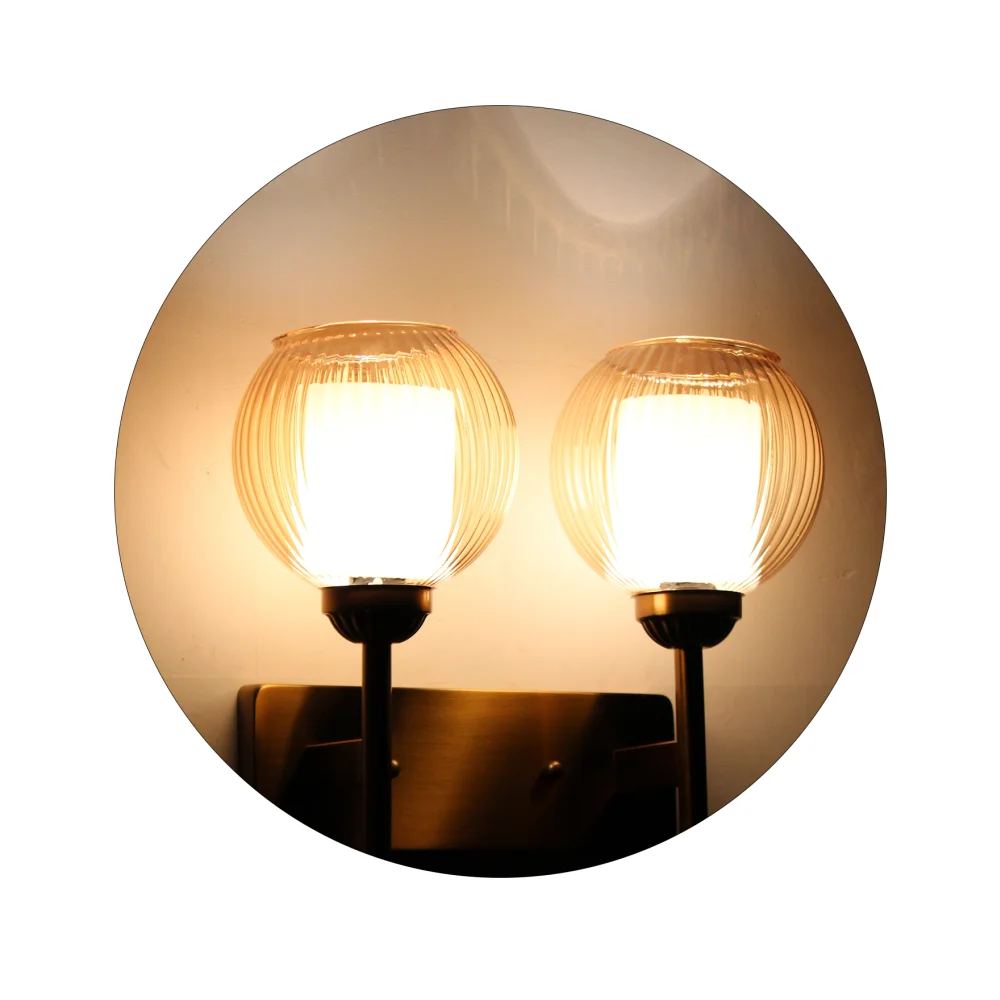 Antique Finish Double Arm Wall Light with Dual Ribbed Glass | SKE-140035/2 AFDA