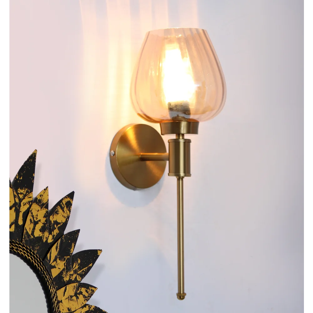 Vintage Wall Sconce Brass Finish Amber Color Glass | SKE-140010-VWSG
