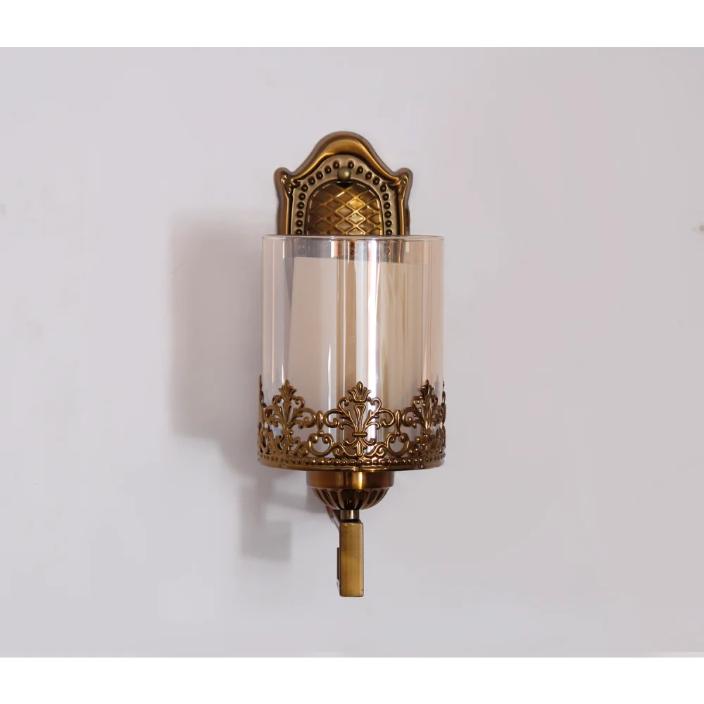 Antique Golden Wall Sconce with Ornate Clear Glass Shade |  SKE-140034