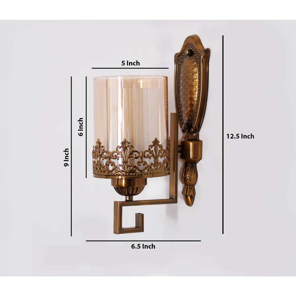 Antique Golden Wall Sconce with Ornate Clear Glass Shade |  SKE-140034