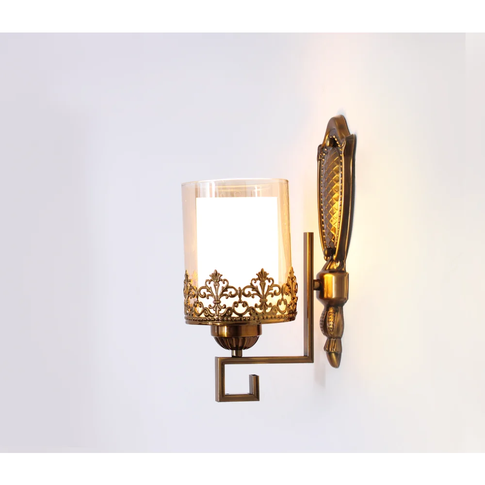 Antique Golden Wall Sconce with Ornate Clear Glass Shade |  SKE-140034