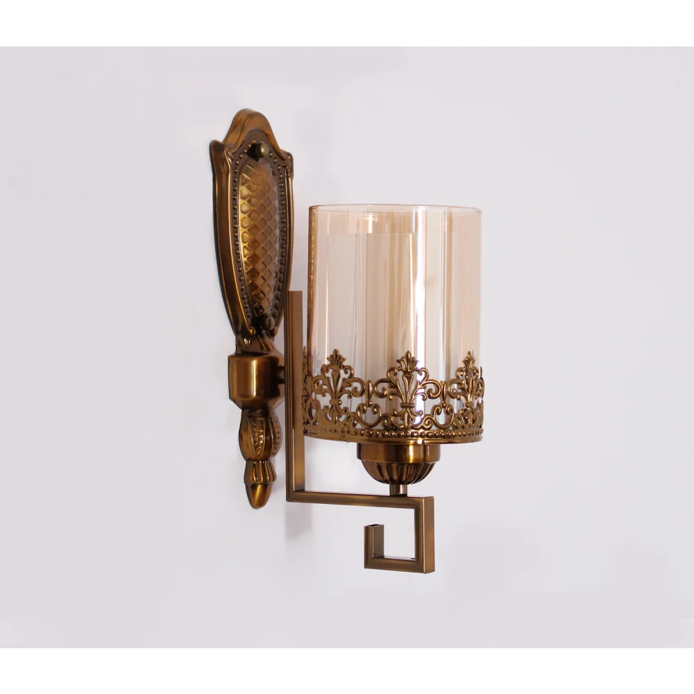 Antique Golden Wall Sconce with Ornate Clear Glass Shade |  SKE-140034