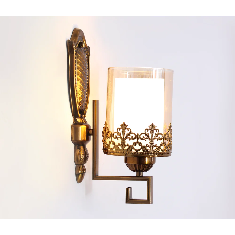 Antique Golden Wall Sconce with Ornate Clear Glass Shade |  SKE-140034