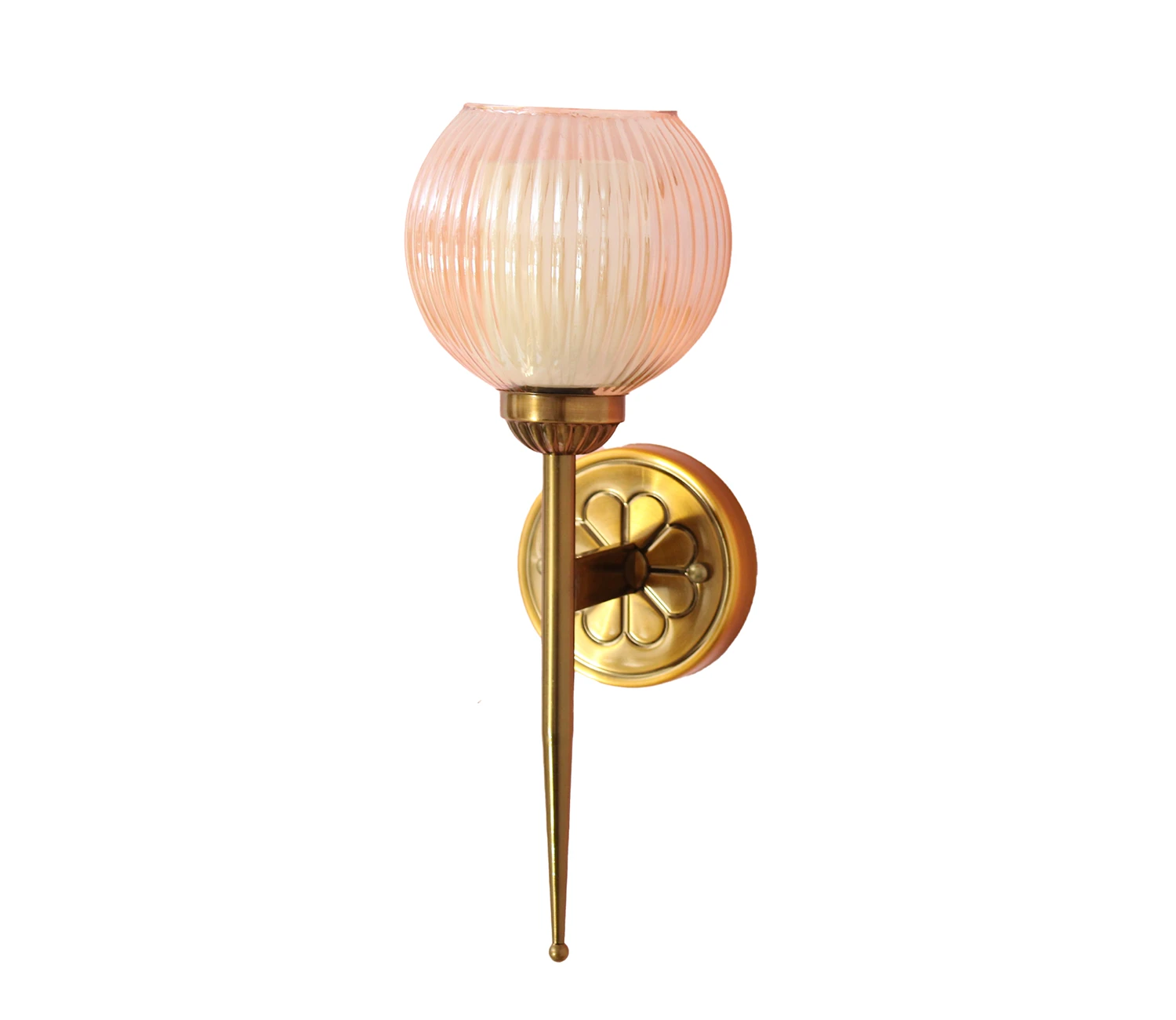 Antique Finish Wall Light With Ribbed Amber Glass | SKE-140035