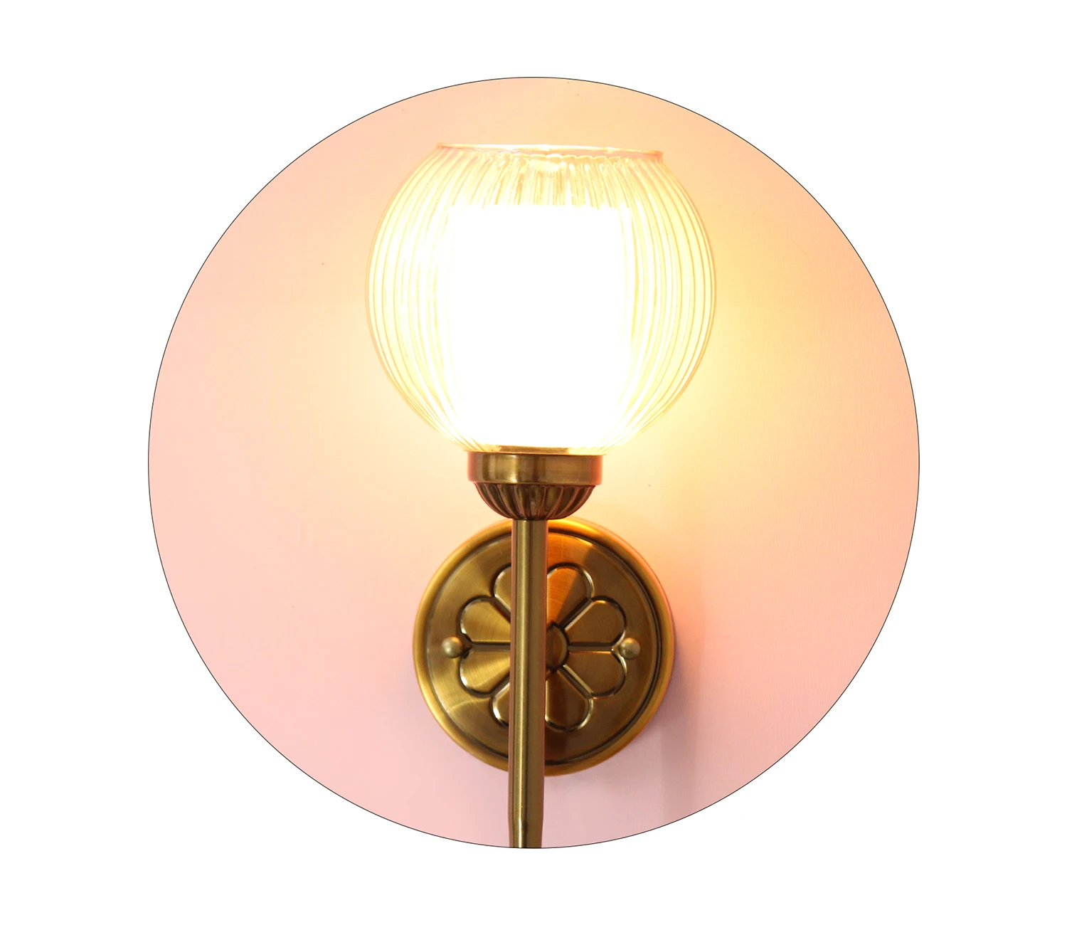 Antique Finish Wall Light With Ribbed Amber Glass | SKE-140035
