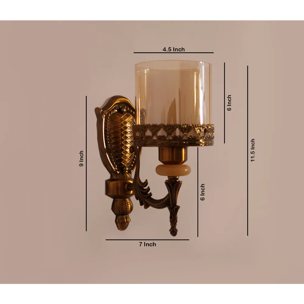 Antique Brass Wall Sconce with Decorative Glass Shade | SKE-140027