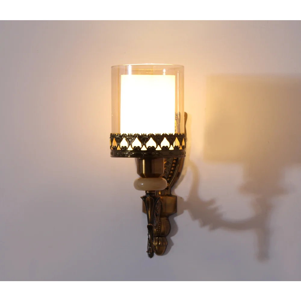Antique Brass Wall Sconce with Decorative Glass Shade | SKE-140027
