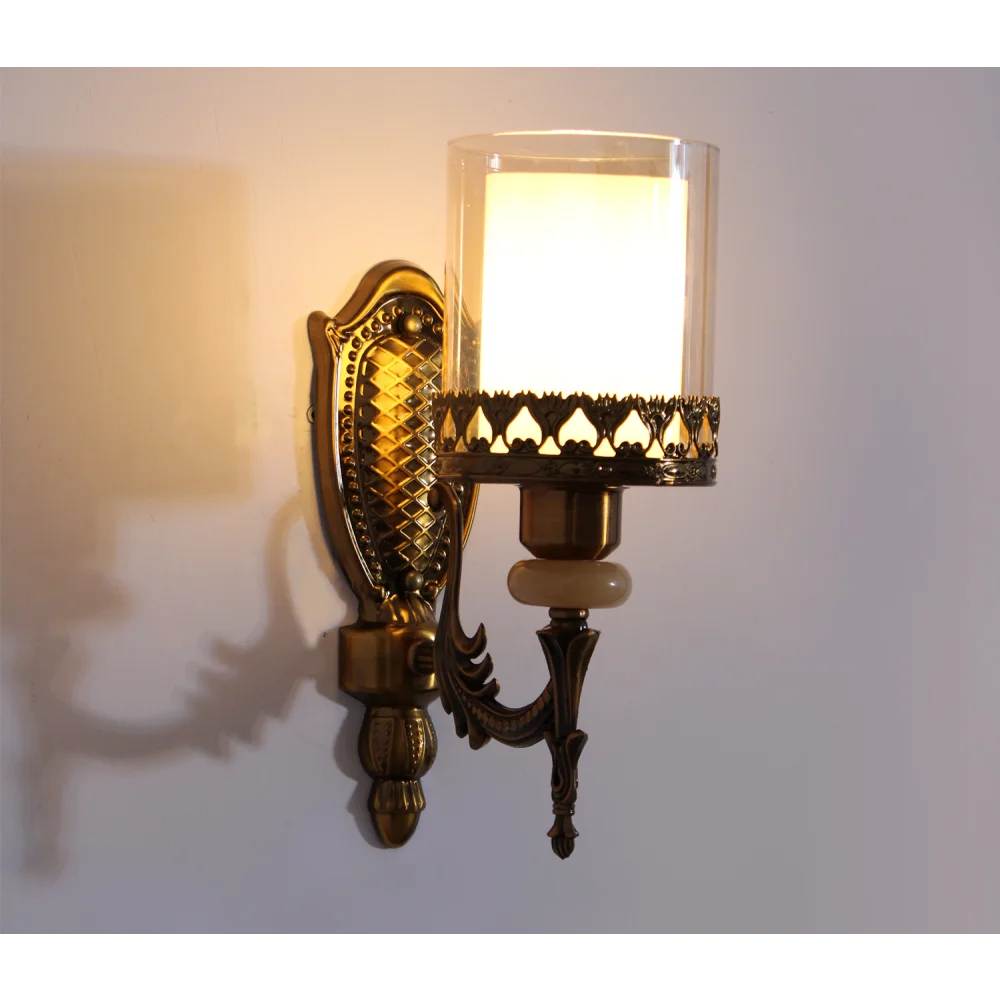 Antique Brass Wall Sconce with Decorative Glass Shade | SKE-140027