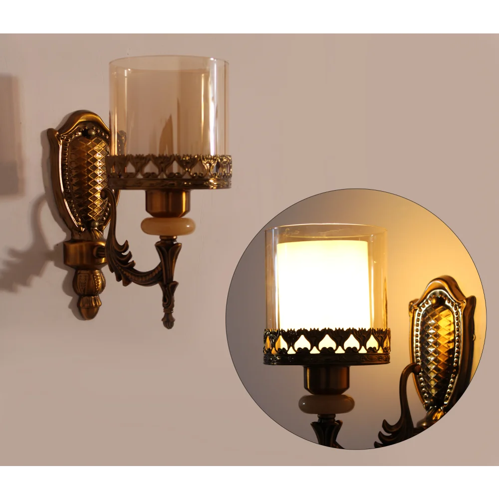 Antique Brass Wall Sconce with Decorative Glass Shade | SKE-140027