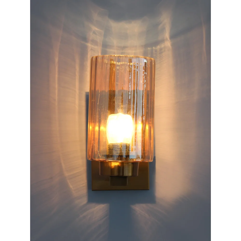 Modern Brass Finish Wall Sconce with Amber Glass Shade | SKE-140026_DCWL