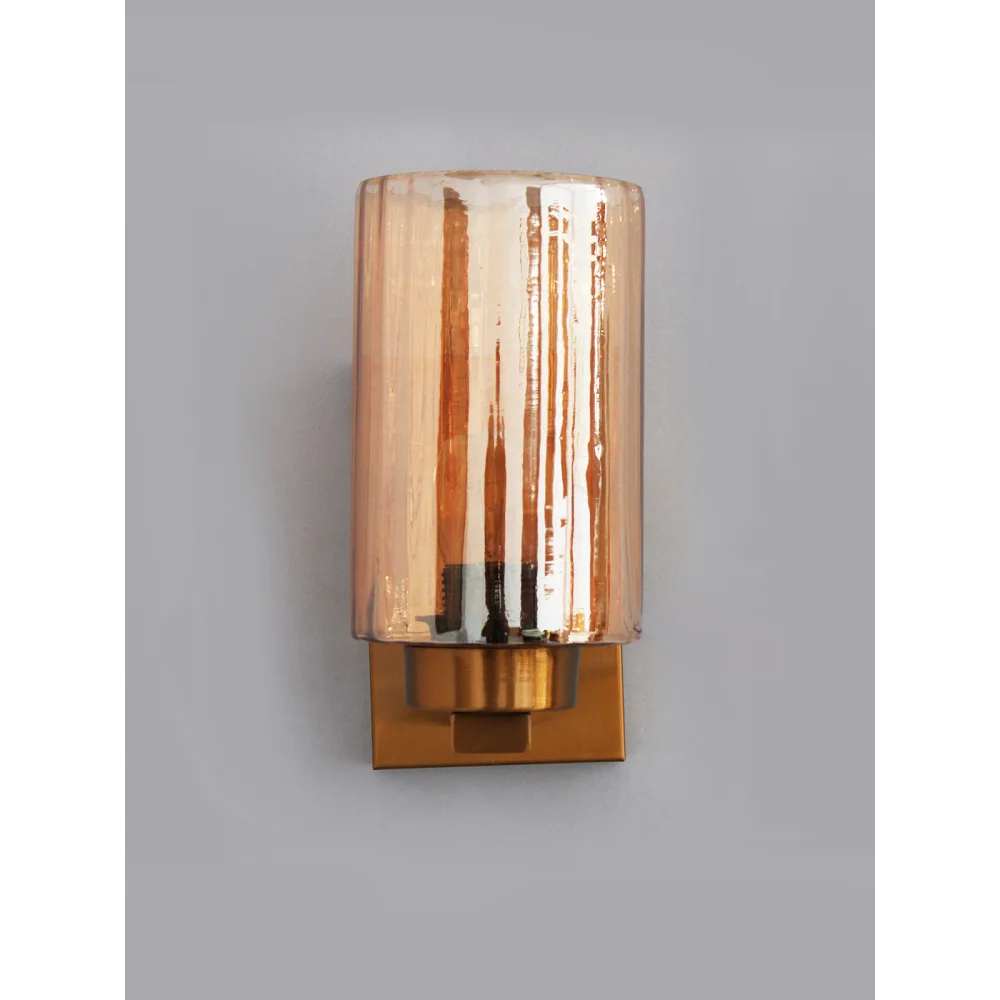 Modern Brass Finish Wall Sconce with Amber Glass Shade | SKE-140026_DCWL