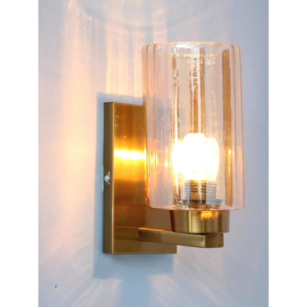 Modern Brass Finish Wall Sconce with Amber Glass Shade | SKE-140026_DCWL
